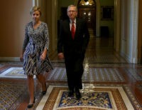 WASHINGTON, DC - SEPTEMBER 30: Senate Majority Leader Mitch McConnell (R-KY) walks with an aide as he leaves the Senate Chamber after a vote to avert a government shutdown, on Capitol Hill September 30, 2015 in Washington, DC. The Senate voted in favor of a funding bill that would avert a government shutdown and fund federal agencies through December 11.
 (Photo by Mark Wilson/Getty Images)