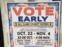 A sign is posted outside an early voting site at Downtown Summerlin on October 26, 2016 in Las Vegas, Nevada.