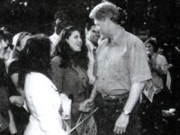A photograph showing former White House intern Monica Lewinsky meeting President Bill Clinton at a White House function submitted as evidence in documents by the Starr investigation and released by the House  September 21, 1998.