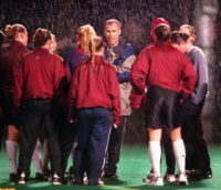 BOSTON - NOVEMBER 15: Tim Wheaton, head coach of Harvard Women's Soccer team, gives a final talk at the end of practice. (Photo by Matthew J. Lee/The Boston Globe via Getty Images)