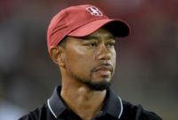 Tiger Woods looks on from the sidelines during an NCAA football game between the Washington State Cougars and Stanford Cardinal, at Stanford Stadium in Palo Alto, California, on October 8, 2016