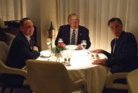 President-elect Donald Trump, center, eats dinner with former Republican presidential nominee Gov. Mitt Romney, right, and Trump Chief of Staff Reince Priebus at Jean-Georges restaurant, Tuesday, Nov. 29, 2016, in New York. (AP Photo/Evan Vucci)