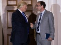 President-elect Donald Trump shakes hands with Todd Ricketts, co-owner of the Chicago Cubs, after their meeting at Trump International Golf Club, November 19, 2016 in Bedminster Township, New Jersey.