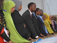 MOGADISHU, SOMALIA - DECEMBER 27: Members of Parliament take part in the oath-taking ceremony after the General elections in Mogadishu, Somalia on December 27, 2016. (Photo by Sadaq Mohamed /Anadolu Agency/Getty Images)