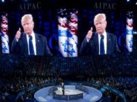 US Republican presidential hopeful Donald Trump gives a thumbs-up as he addresses the American Israel Public Affairs Committee (AIPAC) 2016 Policy Conference at the Verizon Center in Washington, DC, March 21, 2016. / AFP / SAUL LOEB (Photo credit should read SAUL LOEB/AFP/Getty Images)