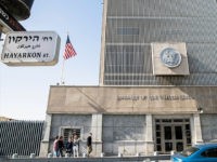 A picture taken on January 20, 2017 shows the exterior of the US Embassy building in the Israeli coastal city of Tel Aviv, coinciding with the inauguration of Donald Trump as the 45th president of the United States. Outgoing US President Barack Obama warned his successor against any 'sudden, unilateral moves' on the Israeli-Palestinian conflict, in an apparent reference to his plan to move the US embassy from Tel Aviv to Jerusalem. / AFP / JACK GUEZ (Photo credit should read JACK GUEZ/AFP/Getty Images)