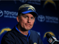 Head Coach Mike McCoy of the San Diego Chargers addresses the media after losing to the Kansas City Chiefs 37-27, at Qualcomm Stadium in San Diego, California, on January 1, 2017