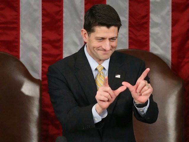 House Speaker Paul Ryan (R-WI), reacts during the counting of the electoral votes from the 2016 presidential election, during a joint session of Congress, on January 6, 2017 in Washington, DC. It was confirmed that President-elect Donald Trump won the election with 304 electoral votes to Hillary Clinton's 227. (Photo by Mark Wilson/Getty Images)