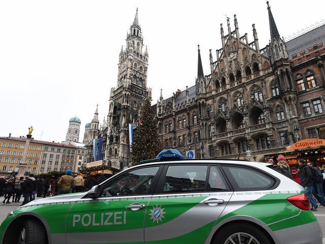A police car parks in front of a part of the Christmas market at the Marienplatz in Munich, southern Germany, on December 20, 2016 one day after a truck crashed into a Christmas market in Berlin. / AFP / Christof STACHE        (Photo credit should read CHRISTOF STACHE/AFP/Getty Images)