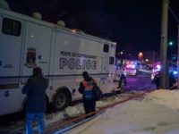 Canadian police officers respond to a shooting in a mosque at the Québec City Islamic cultural center on Sainte-Foy Street on January 29, 2017