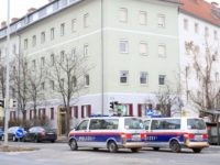 Police cars are pictured during a raid against possible members of the Islamic State jihadist group in Graz, on January 26, 2017.
Fourteen people were arrested in Austria as some 800 police investigating possible members of the Islamic State jihadist group. / AFP / APA / ERWIN SCHERIAU / Austria OUT (Photo credit should read ERWIN SCHERIAU/AFP/Getty Images)