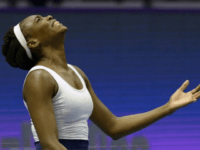 US Venus Williams reacts during the second round match of the WTA St Petersburg Ladies Trophy 2017 tennis tournament against France's Kristina Mladenovic at the Sibur Arena in Saint Petersburg on February 2, 2017
