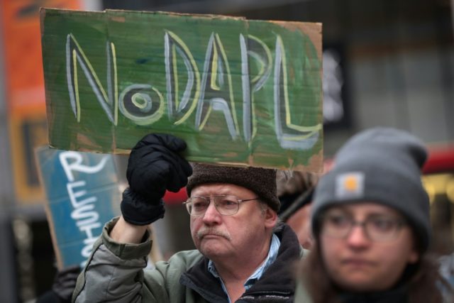 Demonstrators rally downtown before marching to Trump Tower while protesting the construction of the Dakota Access pipeline on February 4, 2017 in Chicago, Illinois