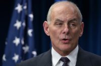 Homeland Security Secretary John Kelly speaks on visa travel at the US Customs and Border Protection Press Room in the Reagan Building in Washington, DC, on March 6, 2017