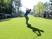 Jon Rahm of Spain plays his shot from the seventh tee during a practice round prior to the start of the 2017 Masters Tournament, at Augusta National Golf Club in Georgia, on April 4, 2017