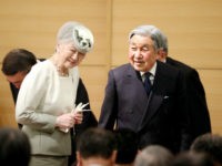 TOKYO, JAPAN - APRIL 28: (CHINA OUT, SOUTH KOREA OUT) Emperor Akihito and Empress Michiko attend the Ceremony of awarding the MIDORI Prize at the Parliamentary Museum on April 28, 2017 in Tokyo, Japan. (Photo by The Asahi Shimbun via Getty Images)