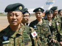 Japan's Ground Self-Defense Force unit arrives in Juba on Nov. 21, 2016, to participate in U.N. Peacekeeping activities. The unit is tasked with fresh roles in line with a new security law -- it can go to the rescue of U.N. staff and others under attack and join foreign troops to defend a U.N. peacekeeping camp shared by Japan and other countries. (Photo by Kyodo News via Getty Images)
