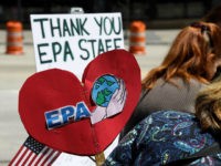 DENVER, CO - MAY 11: Coloradans Stand with U.S. Environmental Protection Agency rally outside of the EPA offices on the 16th St. Mall May 11, 2017 in Denver, Colorado. Multiple conservation organizations were on hand for a lunch-hour rally to thank EPA staff for their efforts to combat climate change, protecting public health and denouncing the Trump administration's attempts to huge cuts in the program. (Photo by Andy Cross/The Denver Post via Getty Images)