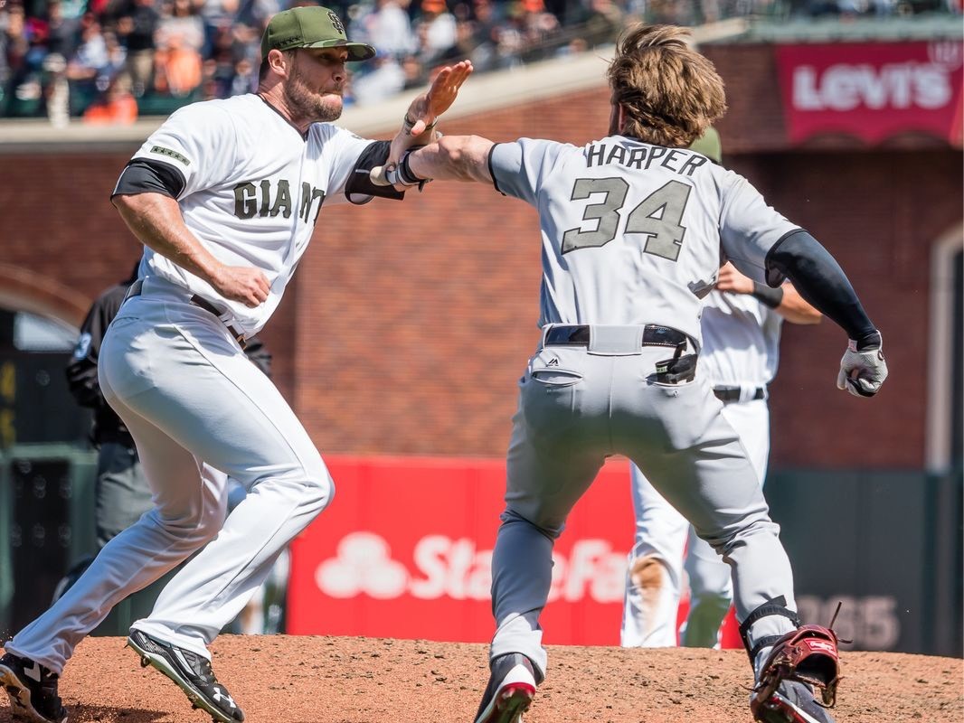 Watch Nats' Bryce Harper Throws Helmet, Punches in Memorial Day Brawl