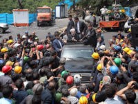 GOLESTAN, IRAN - MAY 7: (----EDITORIAL USE ONLY MANDATORY CREDIT - ' IRANIAN PRESIDENCY / HANDOUT' - NO MARKETING NO ADVERTISING CAMPAIGNS - DISTRIBUTED AS A SERVICE TO CLIENTS----) Iranian President Hassan Rouhani (C) visits the Azadshahr coal mine in the city of Golestan, northern Iran, 07 May 2017.Media reported that an explosion at a coal mine in northern Iran killed at least 35 people on Wednesday on May 3. (Photo by Iranian Presidency / Handout/Anadolu Agency/Getty Images)