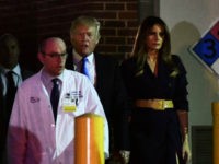 Dr. Ira Rabin (L) escorts US President Donald Trump and First Lady Melania Trump from MedStar Washington Hospital Center on June 14, 2017 in Washington, DC, after visting Republican Congressman Steve Scalise, critically wounded in a shooting at a charity baseball event. Trump and the First Lady brought flowers to the hospital in northeast Washington where the lawmaker was recovering after surgery following the shooting in nearby Virginia, the White House said. / AFP PHOTO / Nicholas Kamm (Photo credit should read NICHOLAS KAMM/AFP/Getty Images)