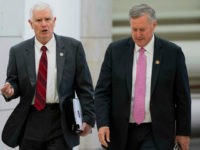 Rep. Mo Brooks, R-Ala., and Rep. Mark Meadows, R-N.C., chair of the House Freedom Caucus, arrive for the news conference on Affordable Care Act replacement legislation on Wednesday, Feb. 15, 2017. (Photo By Bill Clark/CQ Roll Call)