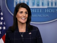WASHINGTON, DC - APRIL 24: U.S. Ambassador to the United Nations Nikki Haley talks with reporters during the daily press briefing at the White House April 24, 2017 in Washington, DC. Haley briefed reporters about the meetings between U.S. President Donald Trump and the ambassadors representing the permanent members of the United Nations Security Council. (Photo by Chip Somodevilla/Getty Images)