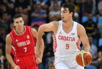 Croatia forward Dario Saric (R) pictured during the men's Olympic basketball quarter-final against Serbia at the Carioca Arena 1 in Rio de Janeiro on August 17, 2016