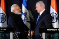 Indian Prime Minister Narendra Modi (L) shakes hands with Israeli counterpart Benjamin Netanyahu during a press conference in Jerusalem on July 5, 2017