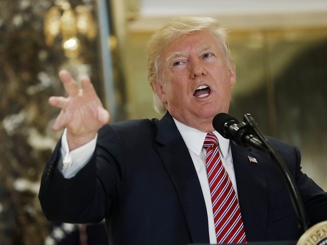 President Donald Trump speaks to the media in the lobby of Trump Tower in New York, Tuesday, Aug. 15, 2017. (AP Photo/Pablo Martinez Monsivais)