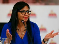 Delcy Rodriguez, president of the Constitutional Assembly, gives a press conference in Caracas, Venezuela, Monday, Aug. 28, 2017. Rodriguez said the recent visit by U.S. Vice President Mike Pence to Colombia, Argentina, Chile and Panama focused on getting those countries to join the U.S. on imposing sanctions against Venezuela. (AP Photo/Ricardo Mazalan)