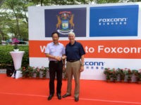 Foxconn Technology Group Terry Gou (left) and Gov. Rick Snyder meet Saturday in the Chinese city of Shenzhen's Longhua district during Snyder's trade mission to China. Foxconn has announced that it is planning a second manufacturing plant, this one in Michigan.