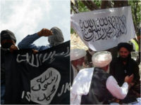 Islamic State flag and Taliban flag
