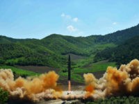 This picture taken and released on July 4, 2017 by North Korea's official Korean Central News Agency (KCNA) shows the test-fire of the intercontinental ballistic missile Hwasong-14 at an undisclosed location. North Korea declared on July 4 it had successfully tested its first intercontinental ballistic missile -- a watershed moment in its push to develop a nuclear weapon capable of hitting the mainland United States. / AFP PHOTO / KCNA VIA KNS / STR / South Korea OUT / REPUBLIC OF KOREA OUT ---EDITORS NOTE--- RESTRICTED TO EDITORIAL USE - MANDATORY CREDIT 'AFP PHOTO/KCNA VIA KNS' - NO MARKETING NO ADVERTISING CAMPAIGNS - DISTRIBUTED AS A SERVICE TO CLIENTS THIS PICTURE WAS MADE AVAILABLE BY A THIRD PARTY. AFP CAN NOT INDEPENDENTLY VERIFY THE AUTHENTICITY, LOCATION, DATE AND CONTENT OF THIS IMAGE. THIS PHOTO IS DISTRIBUTED EXACTLY AS RECEIVED BY AFP. / (Photo credit should read STR/AFP/Getty Images)