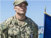 CORONADO, Calif. (Sept. 20, 2017) Explosive Ordnance Disposal Technician 1st Class Jeffrey Thomas stands at attention alongside Vice Chief of Naval Operations (VCNO) Adm. Bill Moran after being awarded the Silver Star Medal during an awards ceremony for Explosive Ordnance Disposal Mobile Unit (EODMU) 3 at Naval Amphibious Base, Coronado. While conducting combined clearance operations, Thomas' element became engaged in a 10-hour firefight with forces of the Islamic State of Iraq and Syria, during which he continuously maneuvered through heavy small arms, rocket-propelled grenades and mortar fire in order to engage the enemy and clear paths for his teammates. (U.S. Navy photo by Mass Communication Specialist 3rd Class Christopher A. Veloicaza/Released)