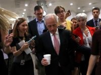 WASHINGTON, DC - JULY 26: U.S. Sen. Bob Corker (R-TN) talks with reporters as he walks to the U.S. Capitol on July 26, 2017 in Washington, DC. Sen. Corker was one of nine republican senators to vote against the health care bill in the Senate. The U.S. Senate will continue debate on the Better Care Reconciliation Act. (Photo by Justin Sullivan/Getty Images)