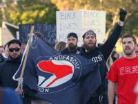 SALT LAKE CITY, UT - SEPTEMBER 27: ANTIFA protesters demonstrate on the University of Utah campus against an event where right wing writer and commentator Ben Shapiro is speaking on September 27, 2017 in Salt Lake City, Utah. Campus authorities have increased security ahead of the appearance by Shapiro, a former editor-at-large for Breitbart News. (Photo by George Frey/Getty Images)