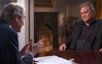 Breitbart News Executive Chairman Steve Bannon seen in an interview with Charlie Rose for CBS News' 60 Minutes.