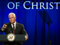 Vice President Mike Pence addresses the In Defense of Christians' fourth-annual national advocacy summit in Washington, Wednesday, Oct. 25, 2017. (AP Photo/Cliff Owen)