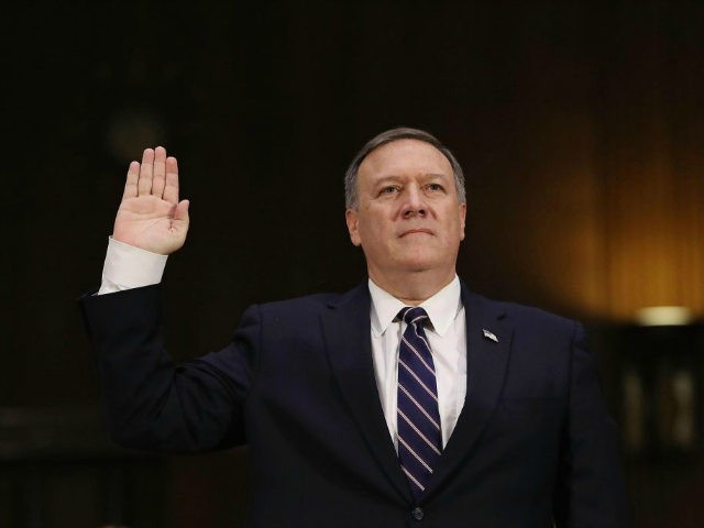 U.S. President-elect Donald Trump's nominee for the director of the CIA, Rep. Mike Pompeo (R-KS) is sworn in at his confirmation hearing before the Senate (Select) Intelligence Committee in the Hart Senate Office Building on January 12, 2017 in Washington, DC. Mr. Pompeo is a former Army officer who graduated first in his class from West Point. (Photo by Joe Raedle/Getty Images)