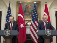 U.S. President Donald Trump and President of Turkey Recep Tayyip Erdogan deliver joint statements in Washington, DC on May 16. Relations between the two countries have soured in recent days following the arrest of a U.S. consulate worker by Turkish officials. On Sunday, the U.S. suspended non-immigrant visa applications from the country. File Photo by Michael Reynolds
