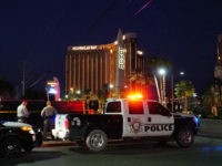 LAS VEGAS, NV - OCTOBER 08: Las Vegas Metropolitan Police near the scene of the recent Las Vegas mass shooting on October 8, 2017, in Vas Vegas, NV. The mass shooting killed 59 people and injured more than 500 at the Route 91 Harvest Festival near Mandalay Bay on October 1, 2017, in Las Vegas, NV. (Photo by Doug Kranz/Icon Sportswire via Getty Images)