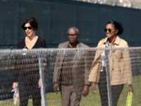 Wilbert Jones leaves East Baton Rouge Parish Prison with Emily Maw, director of Innocence Project New Orleans, left, and Kia Hayes, IPNO staff attorney, in Baton Rouge, La., Wednesday, Nov. 15, 2017.