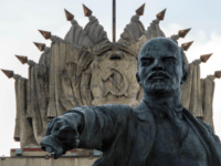 A photo taken on June 25, 2017 shows a sculpture of the founder of the Soviet Union Vladimir Lenin erected in 1970 at Moscow Square in front of the House of Soviets in Saint Petersburg. This year Russia will mark the 100 Anniversary of the Bolshevik Revolution also known as the October Revolution in which Vladimir Lenin's Bolshevik Communist government came to power. communism