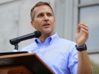 FILE - In this May 23, 2017, file photo, Missouri Gov. Eric Greitens speaks to supporters during a rally outside the state Capitol in Jefferson City, Mo. Greitens announced Wednesday, June 7 he's calling another special session starting Monday to address a St. Louis ordinance against discrimination based on abortions and pregnancies. Greitens has criticized the ordinance. (AP Photo/Jeff Roberson, File)