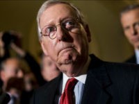 WASHINGTON, DC - After the Senate Policy luncheons in the Ohio Clock corridor, Senate Majority Leader Mitch McConnell answers questions from journalists concerning the Alabama Republican Senate candidate Roy Moore's sexual harassment allegations and Moore not being suitable to be apart of the US Senate, on Capitol Hill in Washington, DC Tuesday November 14, 2017. (Photo by Melina Mara/The Washington Post via Getty Images)