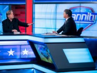 Former White House strategist Steve Bannon, left, takes part in an interview with host Sean Hannity on the set of Fox News Channel's Hannity in New York, Monday, Oct 9, 2017. (AP Photo/Craig Ruttle)