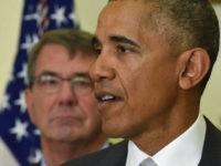 Defense Secretary Ash Carter listens at left as President Barack Obama makes a statement on Afghanistan from the Roosevelt Room of the White House in Washington, Wednesday, July 6, 2016. The president said the U.S. will leave 8,400 troops in Afghanistan when he completes his term, down slightly from the current number but well up from the 5,500 he announced previously, arguing America's interests depend on helping Afghanistan's struggling government fight continuing threats from the Taliban and others. (AP Photo/Susan Walsh)