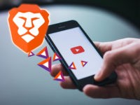 Brave Browser, the BAT (Basic Attention Token) currency, and a smartphone display the YouTube app.