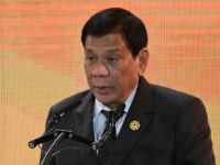 Philippine President Rodrigo Duterte speaks on the second day of the APEC CEO Summit, taking place ahead of the Asia-Pacific Economic Cooperation (APEC) leaders summit in the central Vietnamese city of Danang on November 9, 2017. World leaders and senior business figures are gathering in the Vietnamese city of Danang this week for the annual 21-member APEC summit. / AFP PHOTO / POOL / HOANG DINH Nam (Photo credit should read HOANG DINH NAM/AFP/Getty Images)